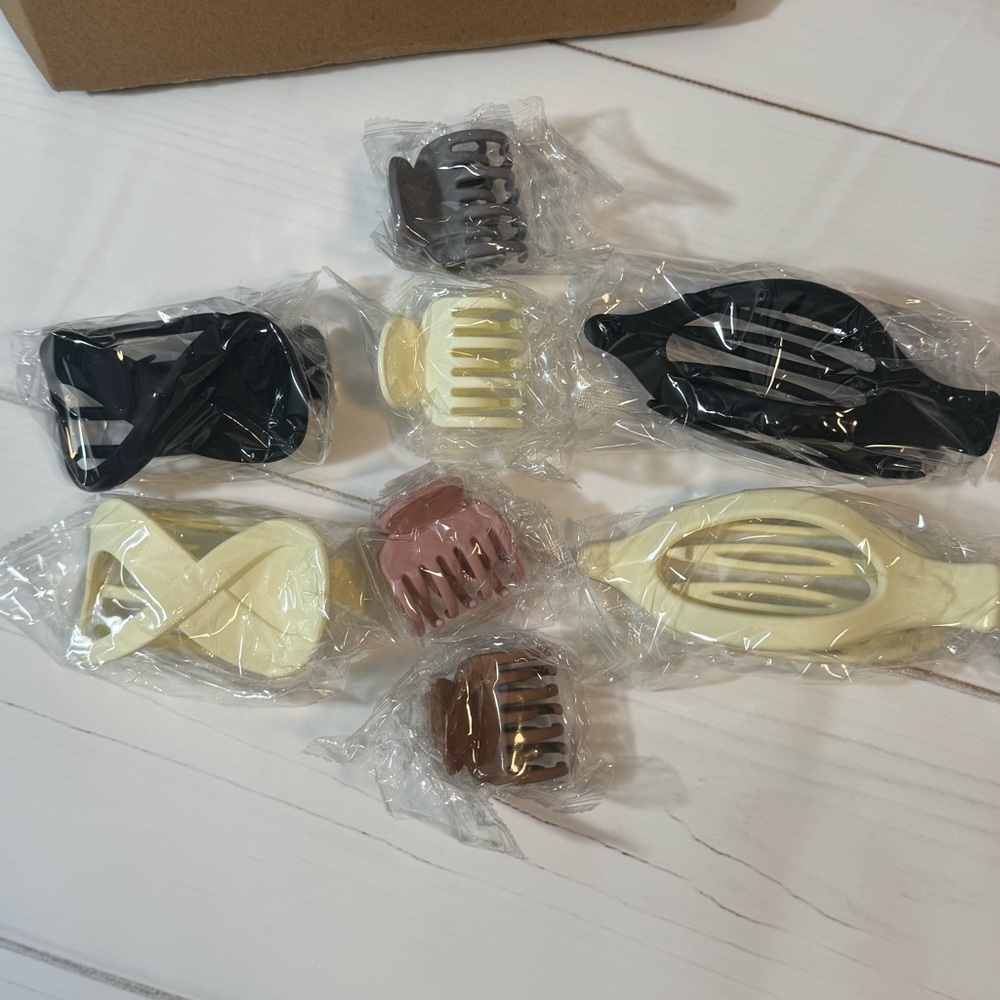 Set of Hair Clips in Black, Cream, and Brown, Mixed Sizes Claw Clips, New!